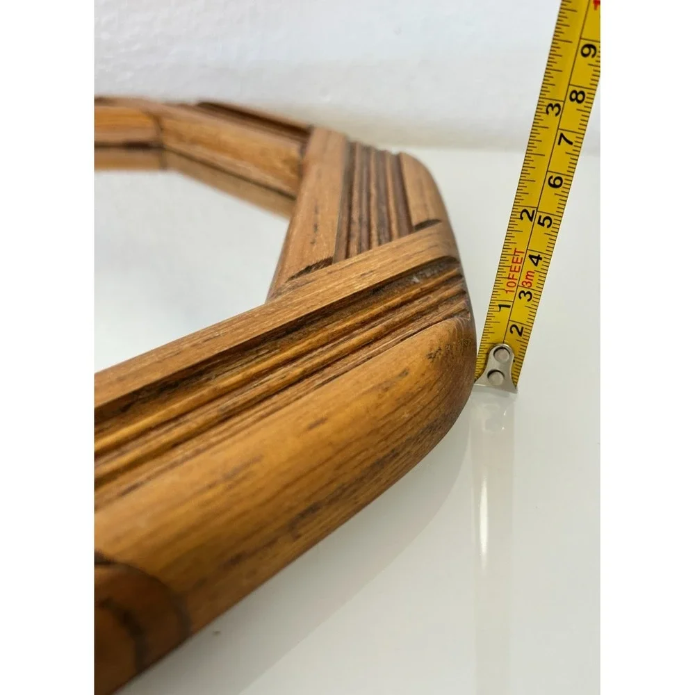 Vintage Mid Century Modern Walnut Octagon Wall Mirror 1970s Boho Wood Geometric
